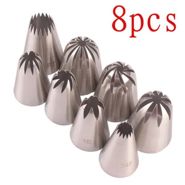8Pcs/Set Large Stainless Steel Pastry Nozzles Icing Piping Tips Cream Rose Cake Decorating Cupcake Kitchen Baking Tools - Image 2
