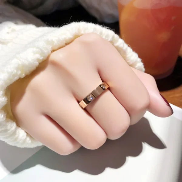Trendy Stainless Steel Rose Gold Color Love Ring for Women Men Couple Shiny Zircon Rings Jewelry Wedding Gift - Image 4