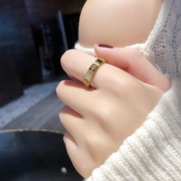 Trendy Stainless Steel Rose Gold Color Love Ring for Women Men Couple Shiny Zircon Rings Jewelry Wedding Gift - Image 2
