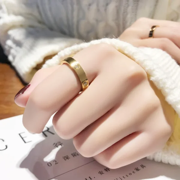 Trendy Stainless Steel Rose Gold Color Love Ring for Women Men Couple Shiny Zircon Rings Jewelry Wedding Gift - Image 3