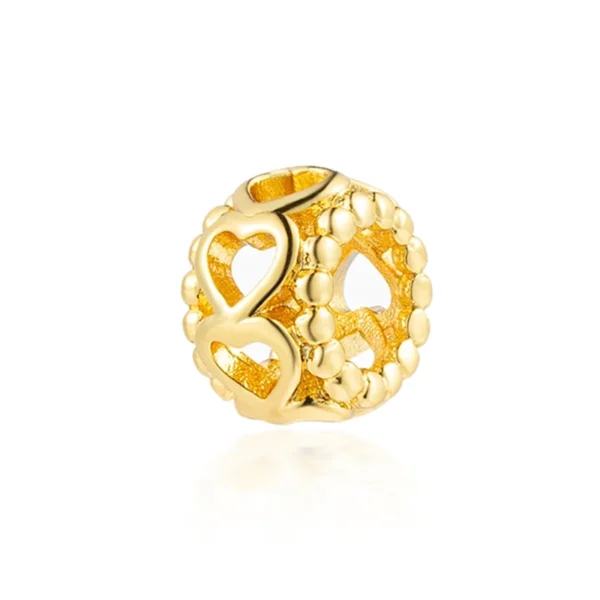 2025 NEW Sparking Gold Plated Charm Beads Fit Original 925 Silver Bracelet DIY Jewelry Gift Bow Double Heart Split Dangle - Image 19