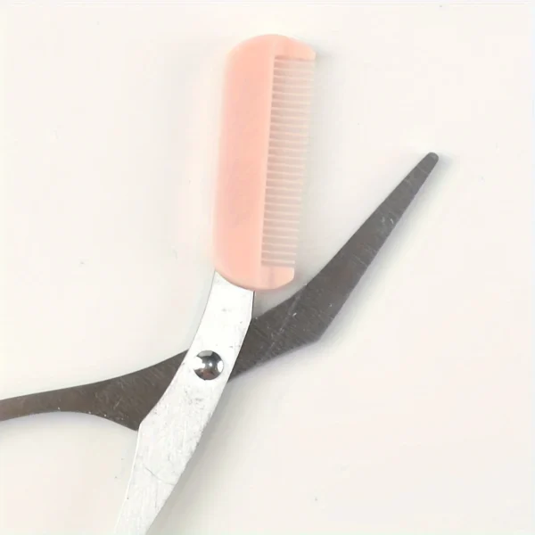 Pink eyebrow trimming scissors with built-in comb - stainless steel, precise grooming tool, creating perfect eyebrows - Image 4