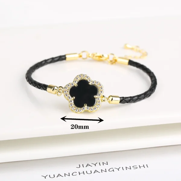 Classic Genuine Leather Woven Natural Stone Five Leaf Flower Charm Bracelet Fashion for Women Girls Party Wedding Jewelry Gift - Image 15