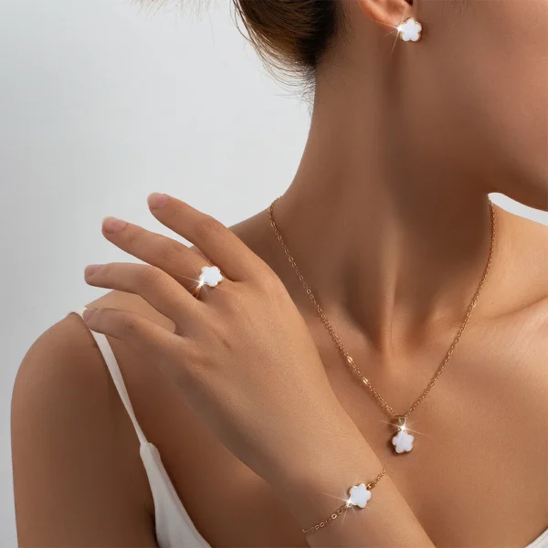 Lucky Five-petal Flower Five-leaf Clover Bracelet Earrings Necklace Three-piece set for woman Stylish Accessories Party Jewelry - Image 8