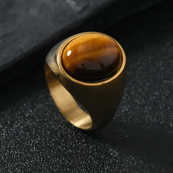 HNSP 316L Stainless Steel Oval Natural Stone Ring For Men Women Finger Vintage Jewelry Black Green Tiger Eye Stone Rings - Image 8