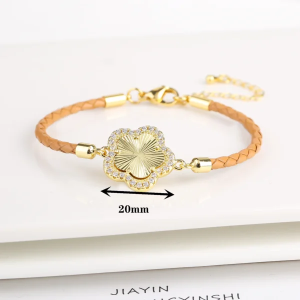 Classic Genuine Leather Woven Natural Stone Five Leaf Flower Charm Bracelet Fashion for Women Girls Party Wedding Jewelry Gift - Image 19