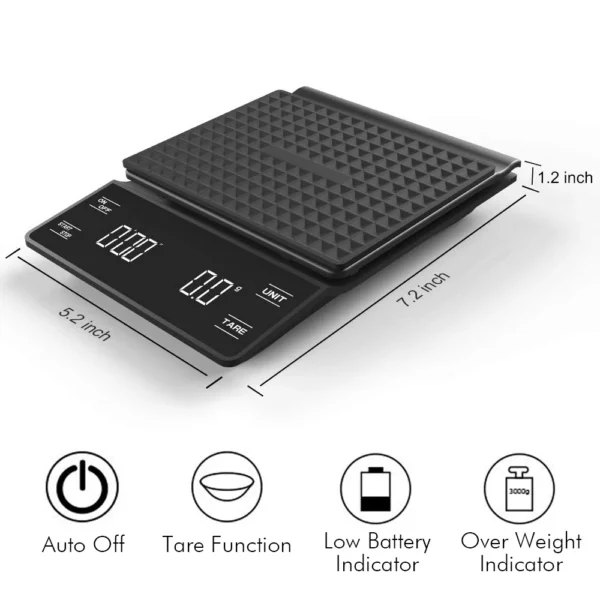 3kg/0.1g Digital Kitchen Weight Grams Electronic Balance High Precision Coffee Scale Portable With Timer Food Espresso - Image 4