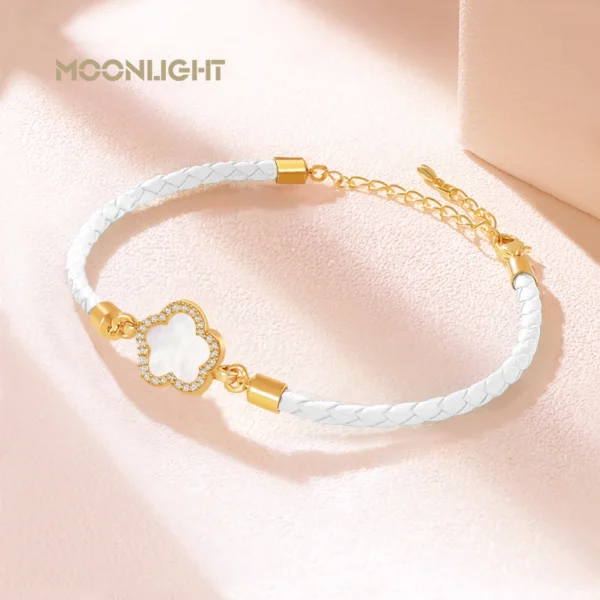 MOONLIGHT Classic Design Natural Shell Four-Leaf Clover Bracelet for Women Adjustable Charm Leather Bracelet Female Jewelry Gift - Image 2