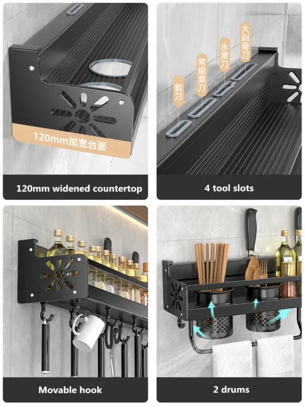 Kitchen Organizer Shelf Wall-mounted Spice Storage Rack Kitchen Knife Holder Wall Seasoning Chopstick Spoon Shovel Storage Sheif - Image 5