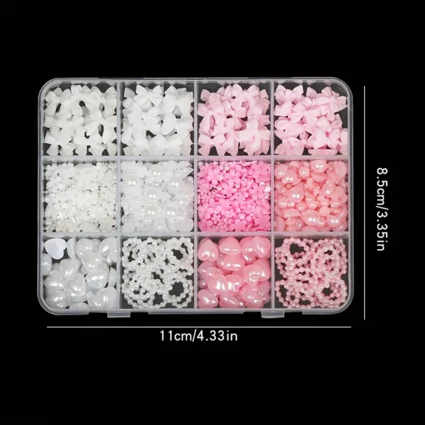 500PCS 3D Nail Art Decoration Kit with Resin Bows, Flat Back Pearls, and Assorted Shapes – Unscented DIY Craft Embellishments - Image 4