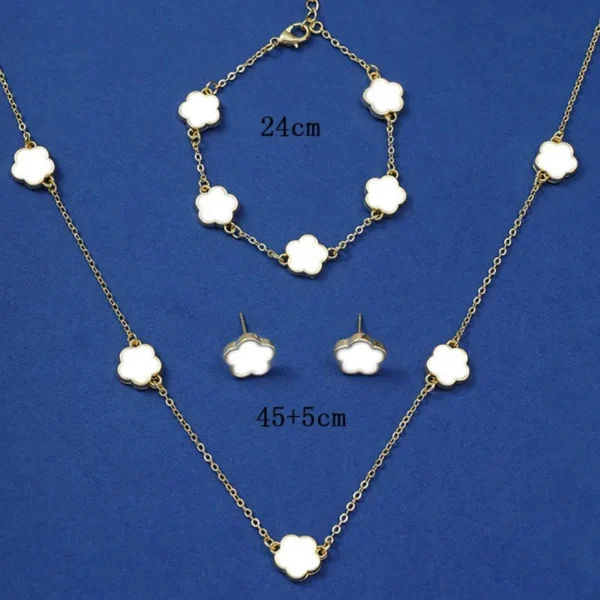 Lucky Five-petal Flower Five-leaf Clover Bracelet Earrings Necklace Three-piece set for woman Stylish Accessories Party Jewelry - Image 6