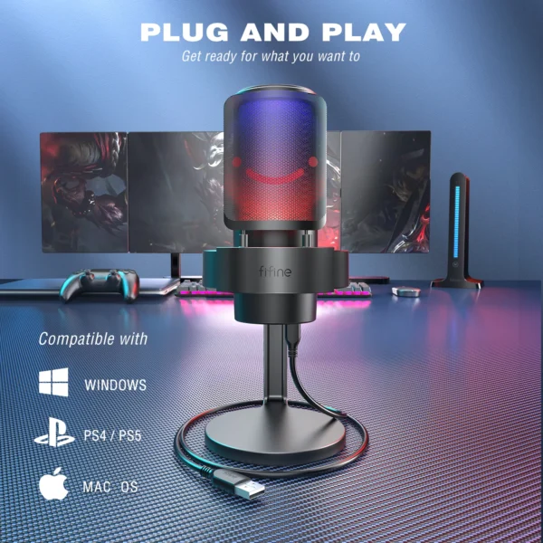 FIFINE USB Microphone for Recording and Streaming on PC and Mac,Headphone Output and Touch-Mute Button,Mic with 3 RGB Modes -A8 - Image 4