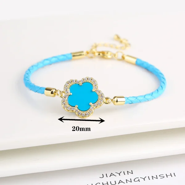Classic Genuine Leather Woven Natural Stone Five Leaf Flower Charm Bracelet Fashion for Women Girls Party Wedding Jewelry Gift - Image 13
