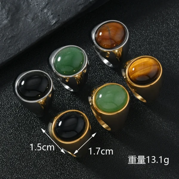 HNSP 316L Stainless Steel Oval Natural Stone Ring For Men Women Finger Vintage Jewelry Black Green Tiger Eye Stone Rings - Image 5