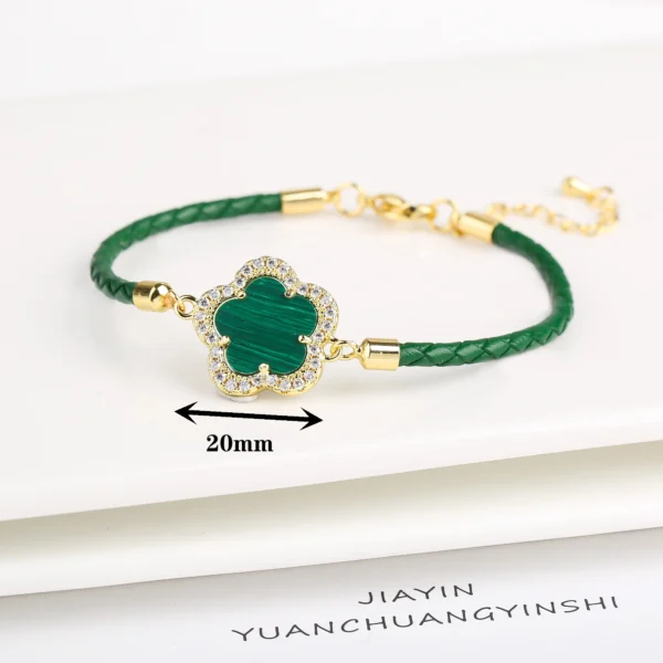 Classic Genuine Leather Woven Natural Stone Five Leaf Flower Charm Bracelet Fashion for Women Girls Party Wedding Jewelry Gift - Image 14