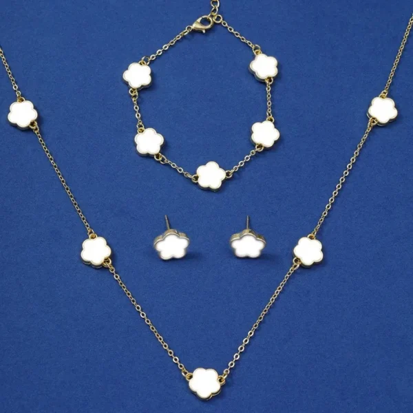 Lucky Five-petal Flower Five-leaf Clover Bracelet Earrings Necklace Three-piece set for woman Stylish Accessories Party Jewelry - Image 5