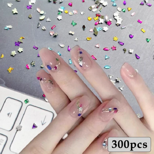 300/100pcs Mini Nail Art Rhinestones Crystal Acrylic Flatback Diamonds Mixed Shape Sparkle DIY Nail Luxury Manicure Accessories - Image 11
