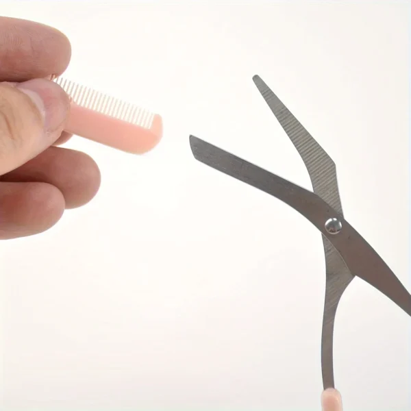 Pink eyebrow trimming scissors with built-in comb - stainless steel, precise grooming tool, creating perfect eyebrows - Image 3