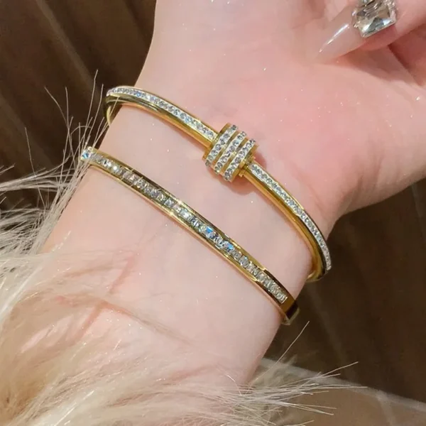 Titanium Steel Gold Silver Color Bangles for Women Girls Trend Waterproof Jewelry Luxury Sparkling Zircon Bracelet Bangle - Image 4