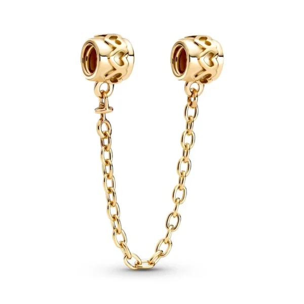 2025 NEW Sparking Gold Plated Charm Beads Fit Original 925 Silver Bracelet DIY Jewelry Gift Bow Double Heart Split Dangle - Image 3