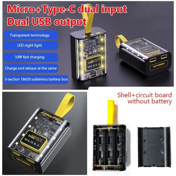 3*18650 Power Bank Cases Battery Storage Box Night Light Dual USB Charge DIY Shell for iPhone Xiaomi 18650 Battery Storage Box - Image 2