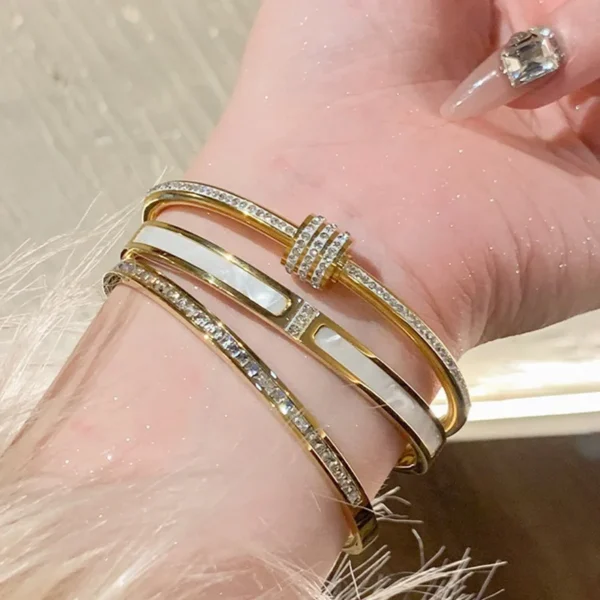 Titanium Steel Gold Silver Color Bangles for Women Girls Trend Waterproof Jewelry Luxury Sparkling Zircon Bracelet Bangle - Image 2