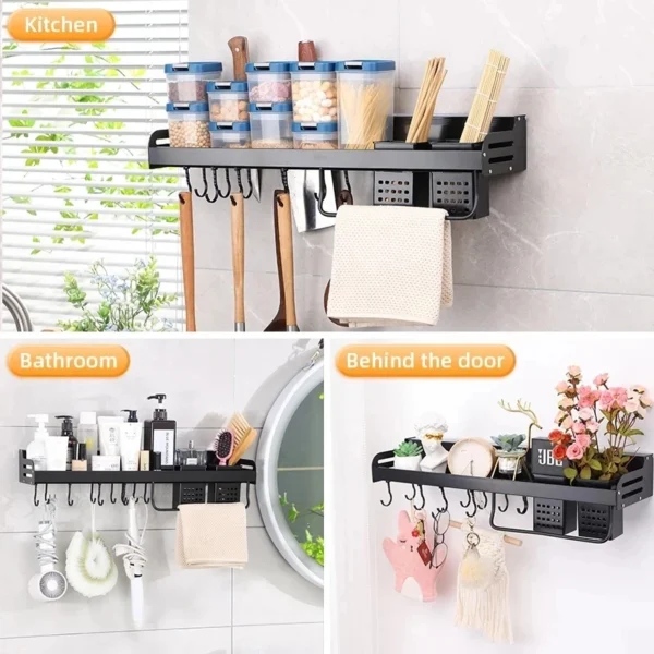 Kitchen Organizer Shelf Wall-mounted Spice Storage Rack Kitchen Knife Holder Wall Seasoning Chopstick Spoon Shovel Storage Sheif - Image 4