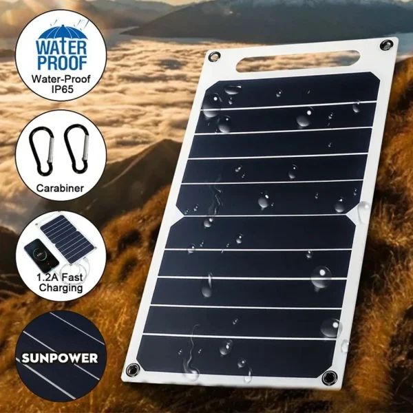 30W Solar Panel With USB Waterproof Outdoor Hiking And Camping Portable Battery Mobile Phone Charging Bank Charging Panel 6.8V - Image 4