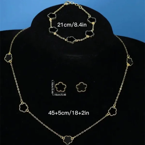 Lucky Five-petal Flower Five-leaf Clover Bracelet Earrings Necklace Three-piece set for woman Stylish Accessories Party Jewelry - Image 3