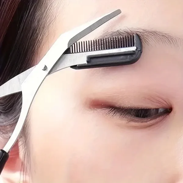 Stainless Steel Eyebrow Trimmer Scissors & Comb Set - Precision Grooming Tool for Men and Women - Effortless Hair Removal - Image 8