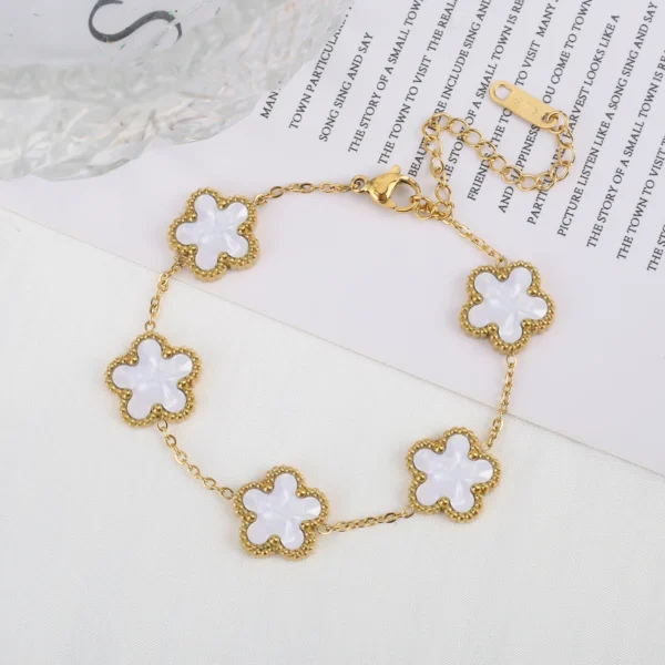 Classic Luxury Stainless Steel Bracelet Ladies Adjustable Five Flower Bracelets for Women New Fashion Party Jewelry Gifts Clover - Image 2