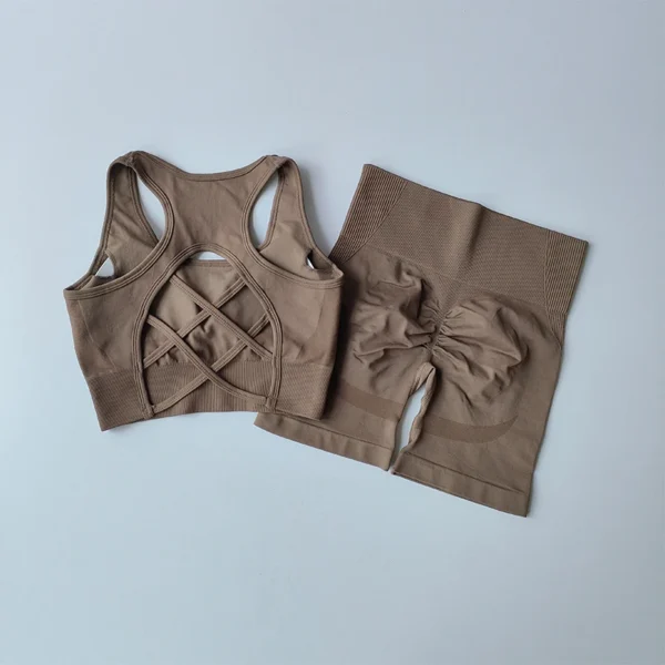 High Waist and Hip Lifting Fitness Set for Women with Beautiful Back Sport Bra Yoga Dress Tight Training and Sports Shorts Suit - Image 2
