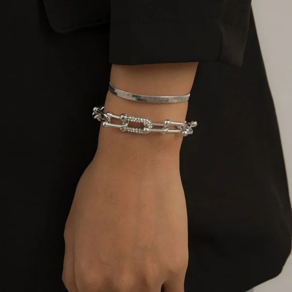 New Extendable Gold Color Metal Bracelet for Women Girls Snake Chain Hoop Link Ins Style Bracelet Jewelry Set - Image 5