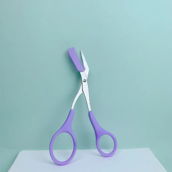 Pink eyebrow trimming scissors with built-in comb - stainless steel, precise grooming tool, creating perfect eyebrows - Image 10