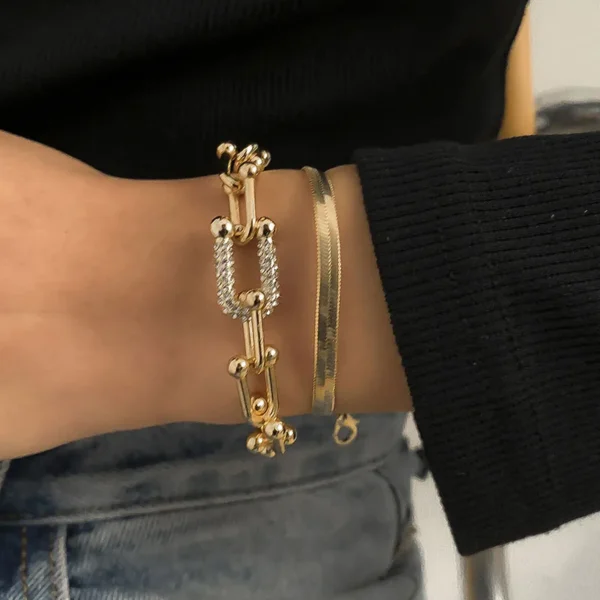 New Extendable Gold Color Metal Bracelet for Women Girls Snake Chain Hoop Link Ins Style Bracelet Jewelry Set - Image 4
