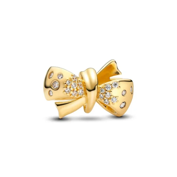 2025 NEW Sparking Gold Plated Charm Beads Fit Original 925 Silver Bracelet DIY Jewelry Gift Bow Double Heart Split Dangle - Image 2