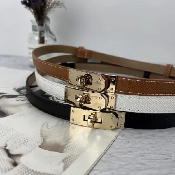 Fashion Adjustable Thin Belt Luxury Black PU Leather Female Designer Girdle Korean Corset Metal Buckle Belts For Women White - Image 4