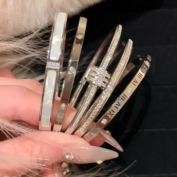 Titanium Steel Gold Silver Color Bangles for Women Girls Trend Waterproof Jewelry Luxury Sparkling Zircon Bracelet Bangle - Image 3
