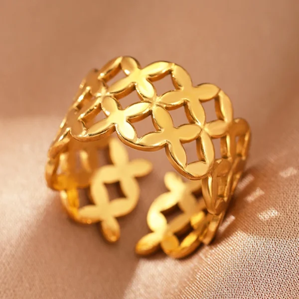 Stainless Steel Rings Vintage Exquisite Hollow Adjustable Open Statement Rings Light Luxury Fashion Rings For Women Jewelry New - Image 6