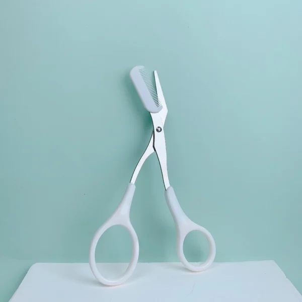 Pink eyebrow trimming scissors with built-in comb - stainless steel, precise grooming tool, creating perfect eyebrows - Image 7