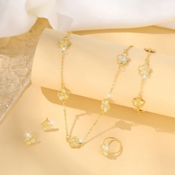 Lucky Five-petal Flower Five-leaf Clover Bracelet Earrings Necklace Three-piece set for woman Stylish Accessories Party Jewelry - Image 9