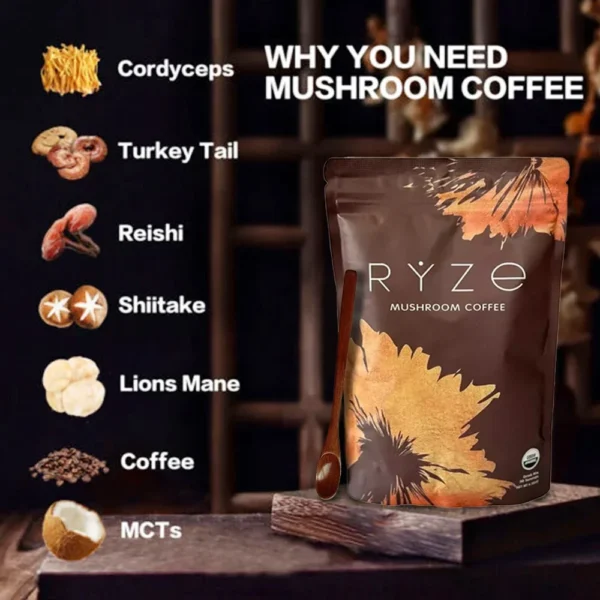 Organic Mushroom Coffee - Shiitake, Cordyceps, Supports Immune, Focus, Concentration, Stress, Digestion & Energy - 1 Pack - Image 3