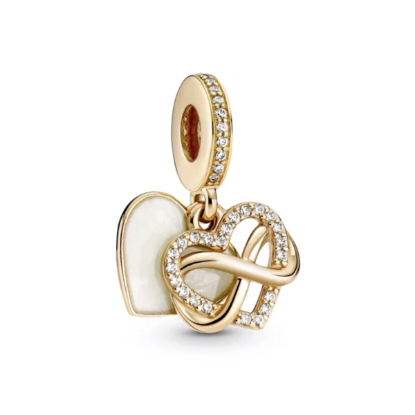 2025 NEW Sparking Gold Plated Charm Beads Fit Original 925 Silver Bracelet DIY Jewelry Gift Bow Double Heart Split Dangle - Image 47