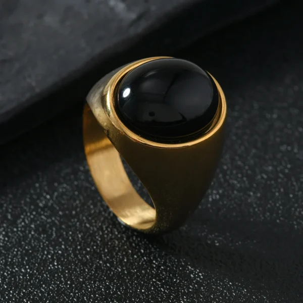 HNSP 316L Stainless Steel Oval Natural Stone Ring For Men Women Finger Vintage Jewelry Black Green Tiger Eye Stone Rings - Image 2