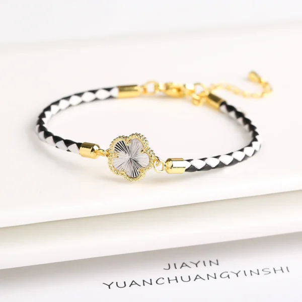 Classic Genuine Leather Woven Natural Stone Five Leaf Flower Charm Bracelet Fashion for Women Girls Party Wedding Jewelry Gift - Image 22