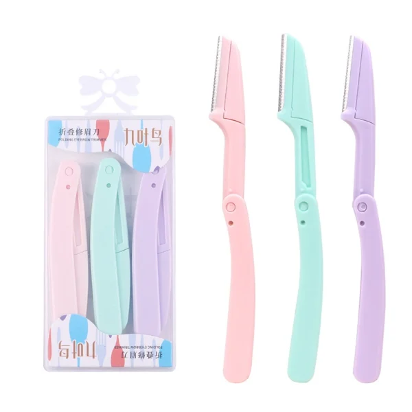 Karsyngirl 3pcs Fold Eyebrow Trimmer Scissors Hair Remover Eyebrow Comb Razor Eyebrow Clip Makeup Tools Face Razor for Women - Image 16