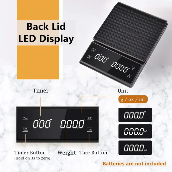3kg/0.1g Digital Kitchen Weight Grams Electronic Balance High Precision Coffee Scale Portable With Timer Food Espresso - Image 3