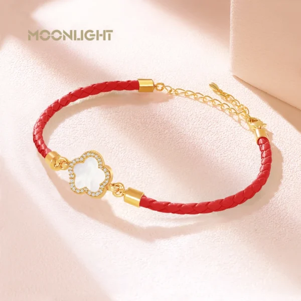 MOONLIGHT Classic Design Natural Shell Four-Leaf Clover Bracelet for Women Adjustable Charm Leather Bracelet Female Jewelry Gift - Image 4