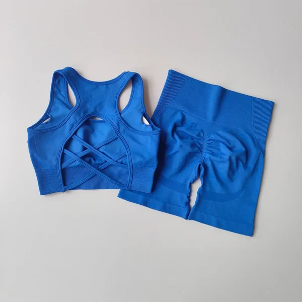 High Waist and Hip Lifting Fitness Set for Women with Beautiful Back Sport Bra Yoga Dress Tight Training and Sports Shorts Suit - Image 8