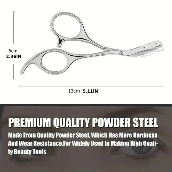 Stainless Steel Eyebrow Trimmer Scissors & Comb Set - Precision Grooming Tool for Men and Women - Effortless Hair Removal - Image 3